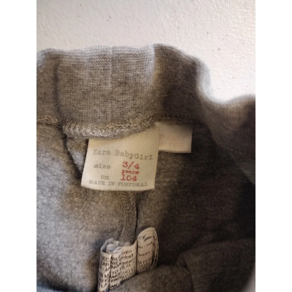 Zara Baby Girl 3/4 Years Gray‎ Bat Print Pants Button Detail Cotton Blend